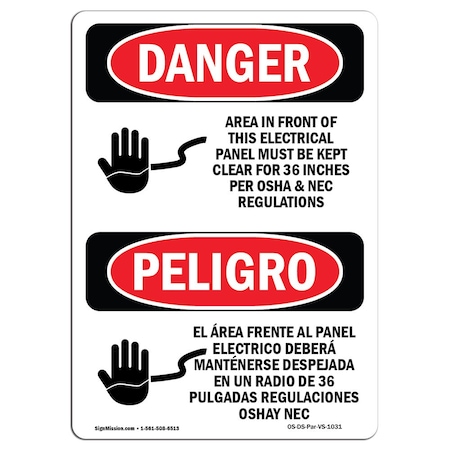 Signmission Safety Sign, OSHA Danger, 24" Height, Electrical Panel Keep Clear Bilingual Spanish OS-DS-D-1824-VS-1031